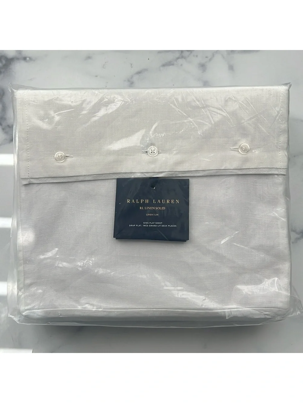 Ralph Lauren RL Linen Solid King Flat Sheet in Tux White, New w/Tag $325